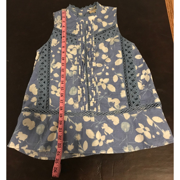 Anthropologie Vanessa Virginia Marisa Blue Sleeveless Floral Top - Size 4 - Picture 6 of 11